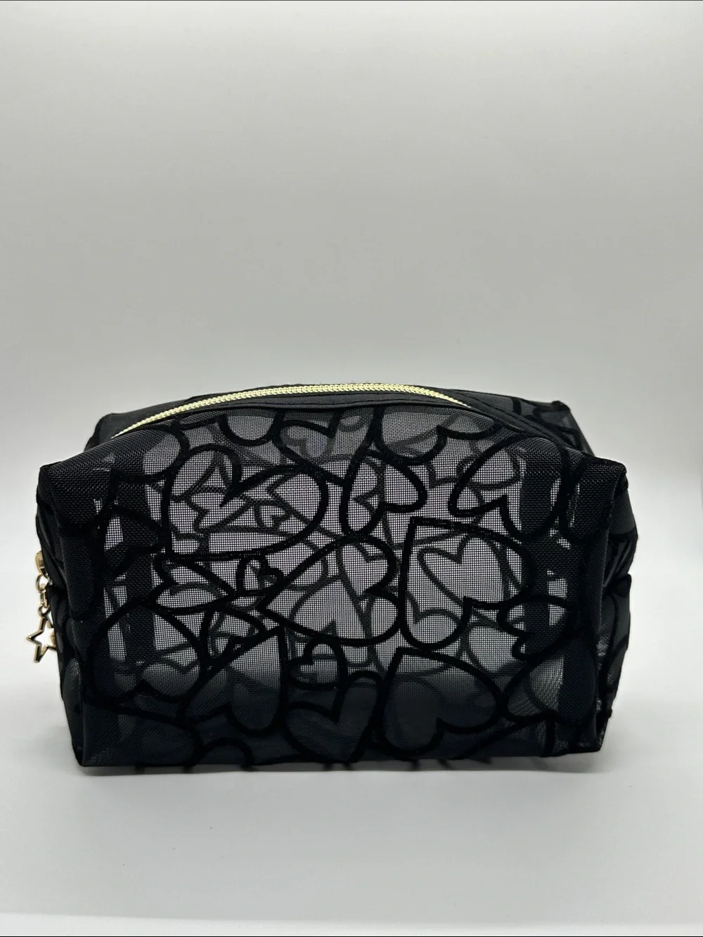 Black Mesh Cosmetic Pouch • Lightweight Travel Makeup Bag • Minimalist Style • N